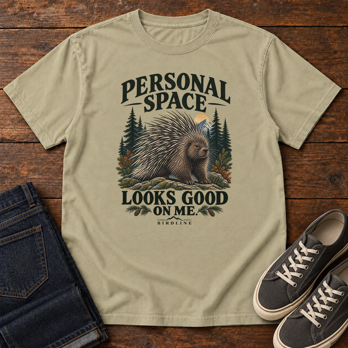 Personal Space Looks Good on Me Porcupine T-Shirt in Khaki