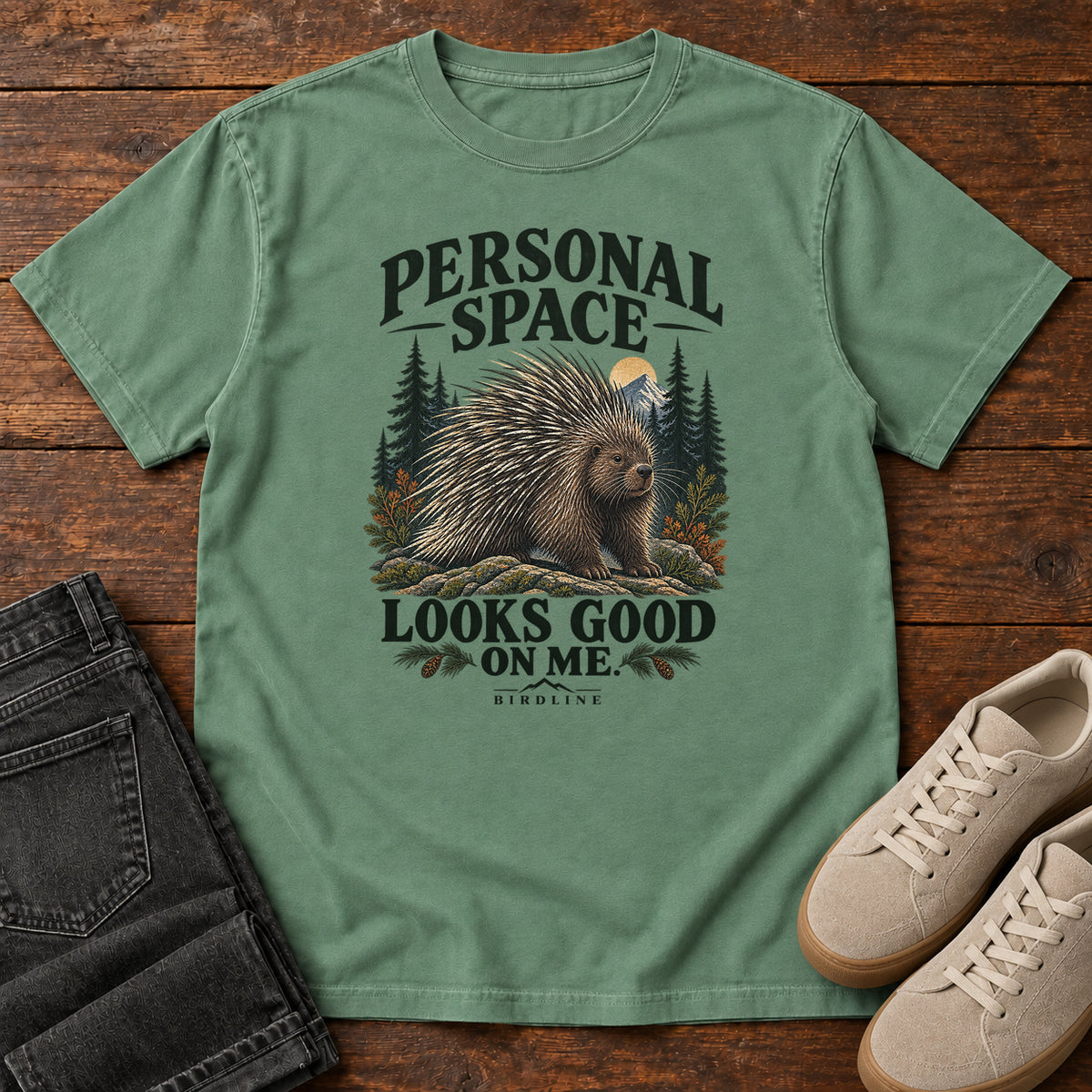 Personal Space Looks Good on Me Porcupine T-Shirt in Light Green