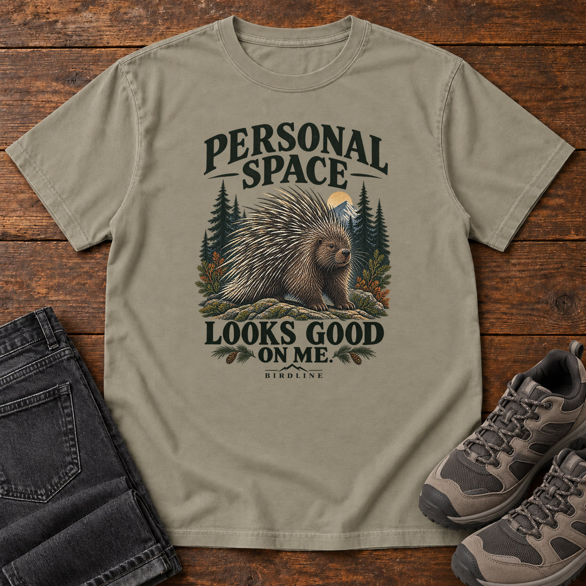 Personal Space Looks Good on Me Porcupine T-Shirt in Sandstone