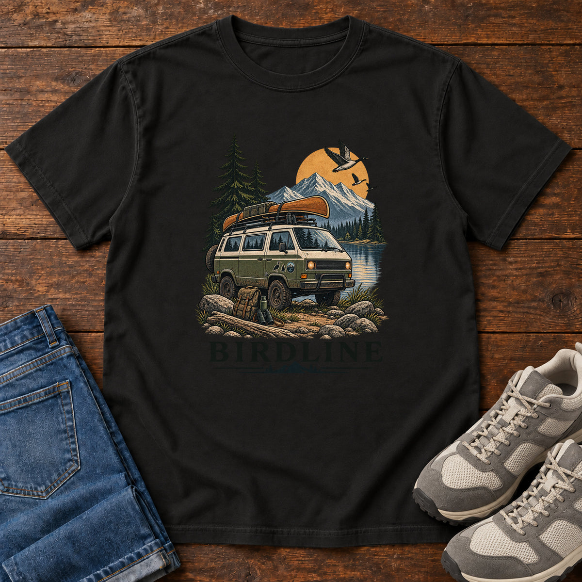 Birdline Camping Van T-Shirt in Black