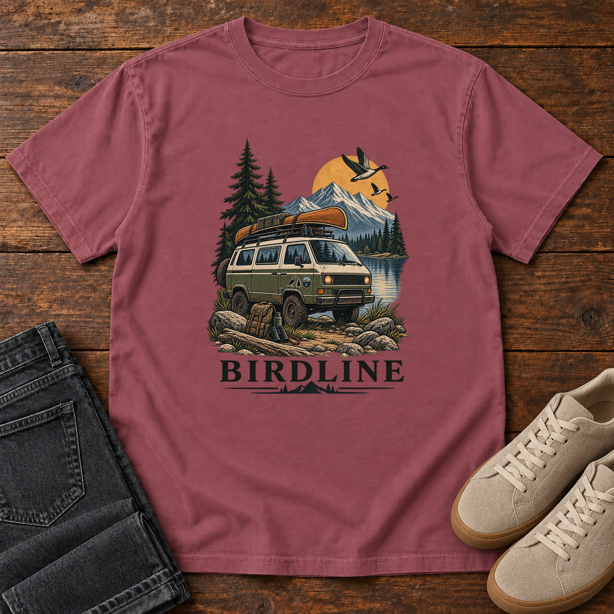 Birdline Camping Van T-Shirt in Brick