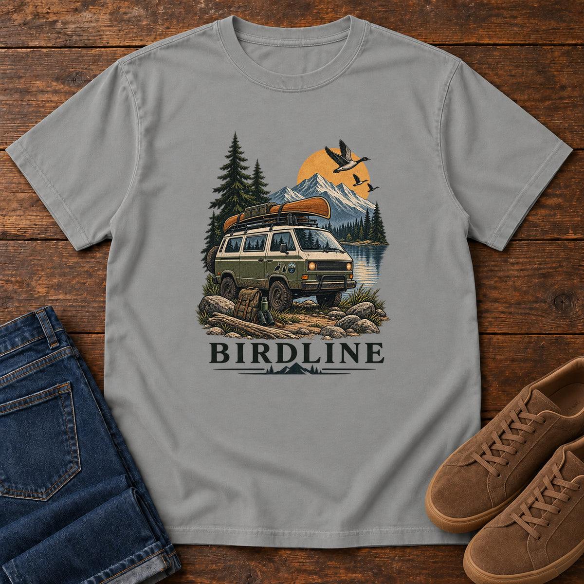 Birdline Camping Van T-Shirt in Grey