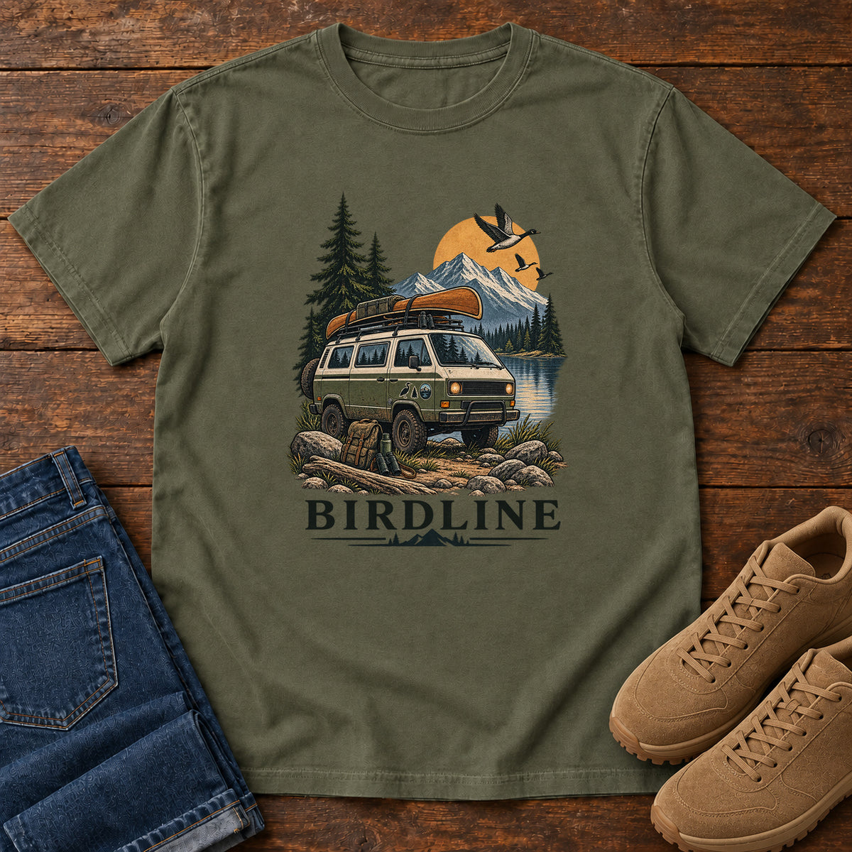 Birdline Camping Van T-Shirt in Sage