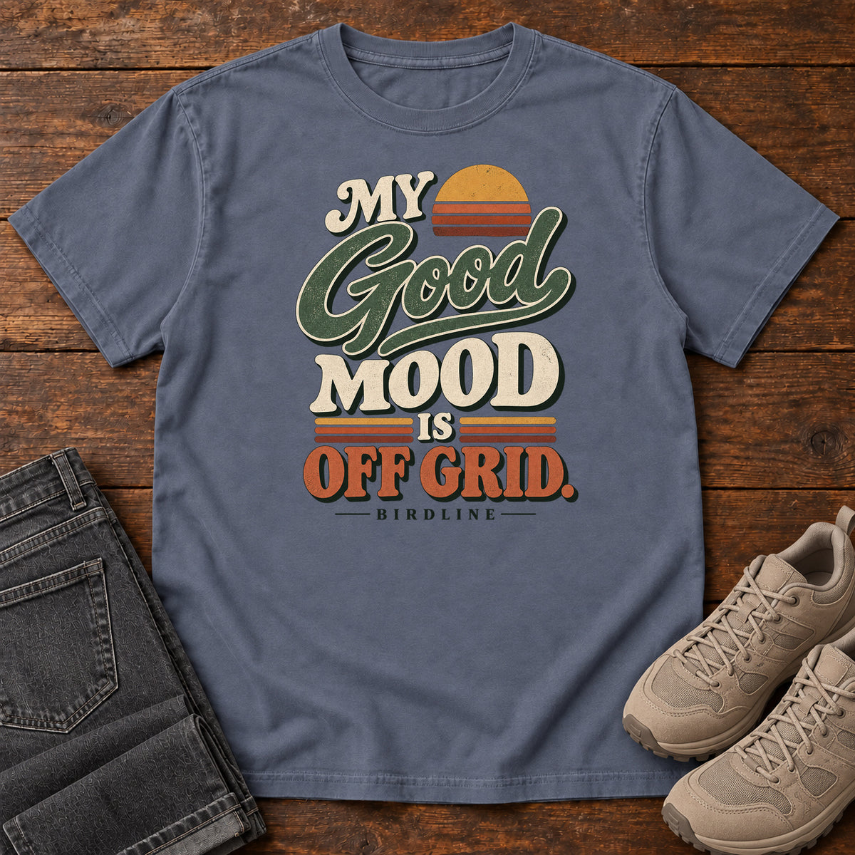 My Good Mood Is Off Grid T-Shirt in Denim
