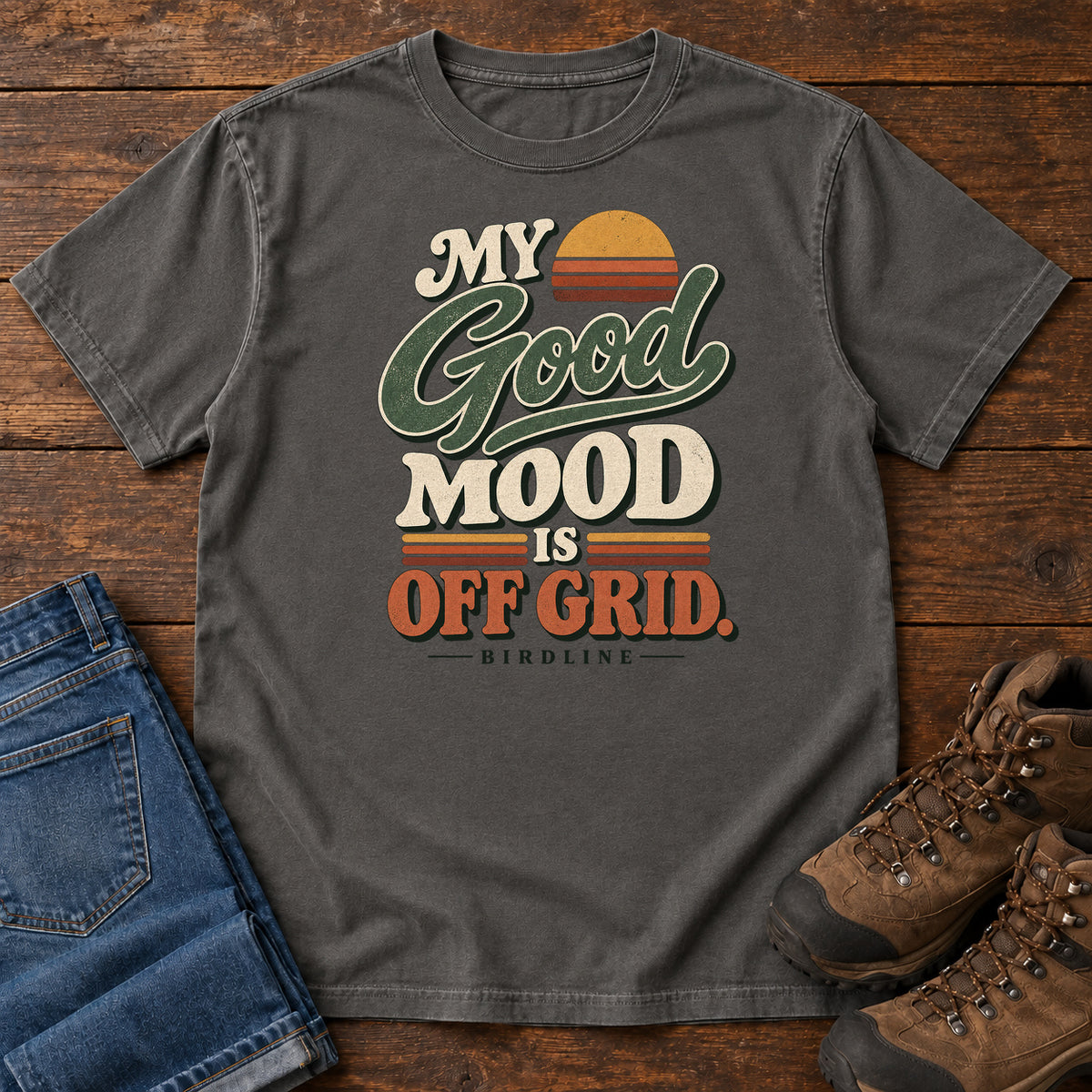 My Good Mood Is Off Grid T-Shirt in Pepper