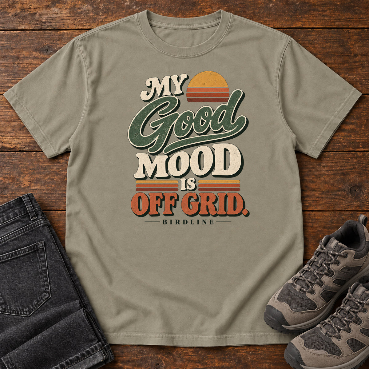 My Good Mood Is Off Grid T-Shirt in Sandstone