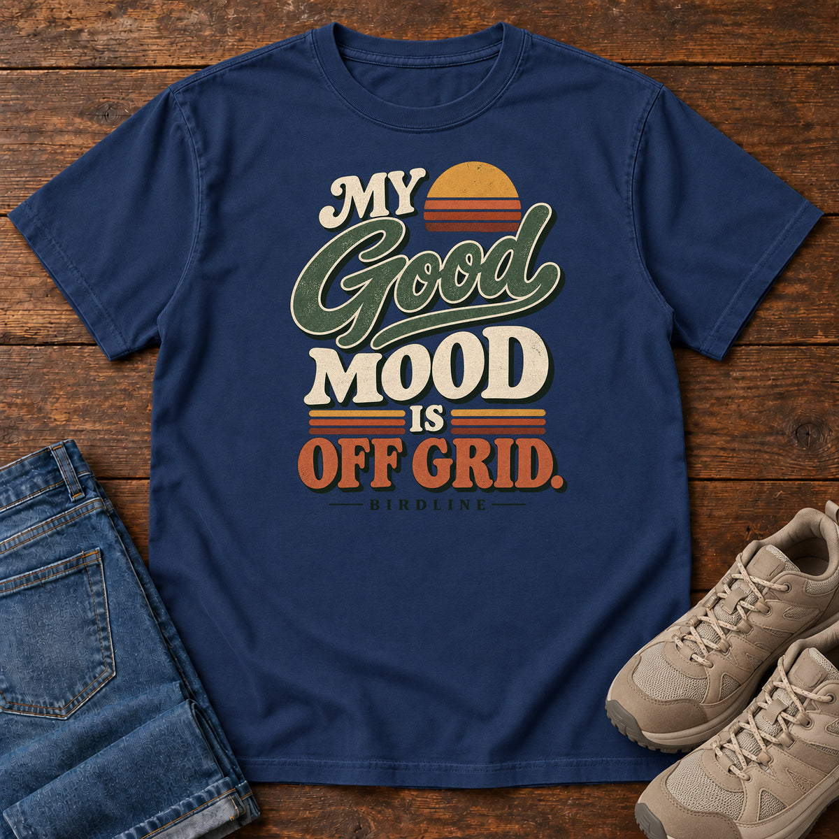 My Good Mood Is Off Grid T-Shirt in True Navy