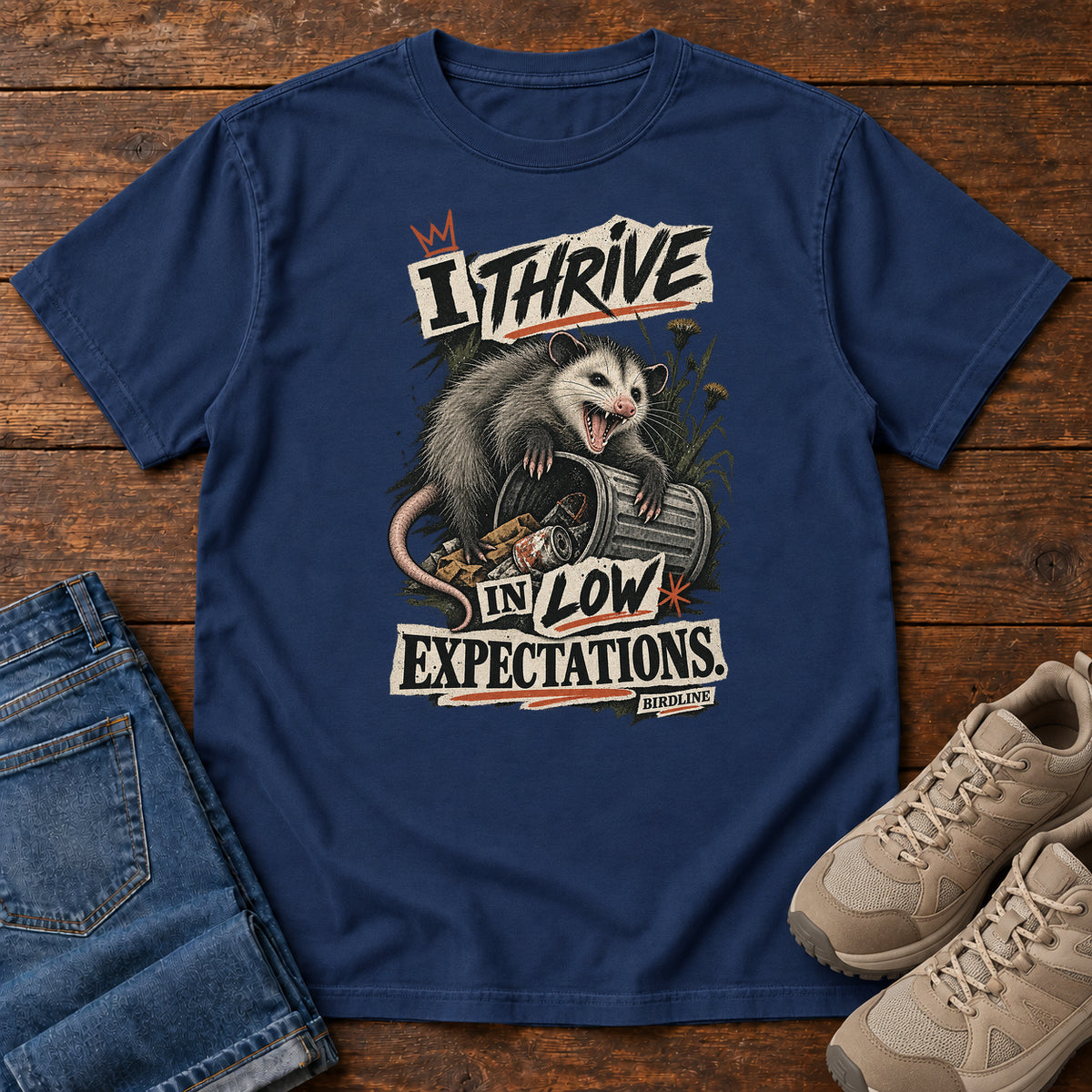 I Thrive in Low Expectations Opossum T-Shirt in True Navy