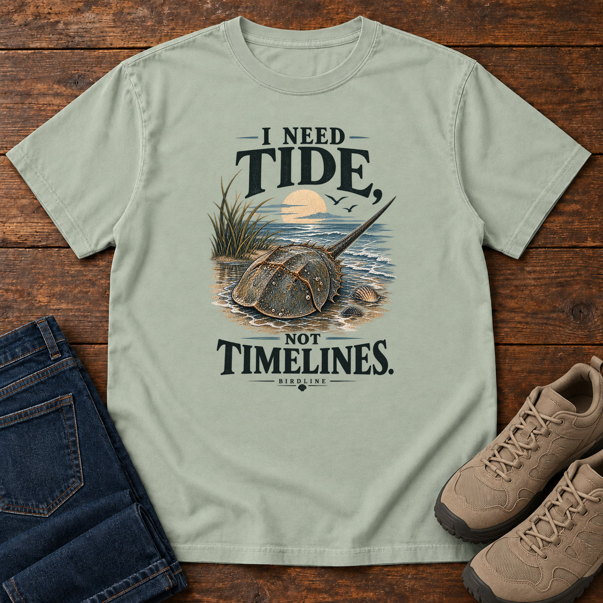 I Need Tides Not Timelines Horseshoe Crab T-Shirt in Bay
