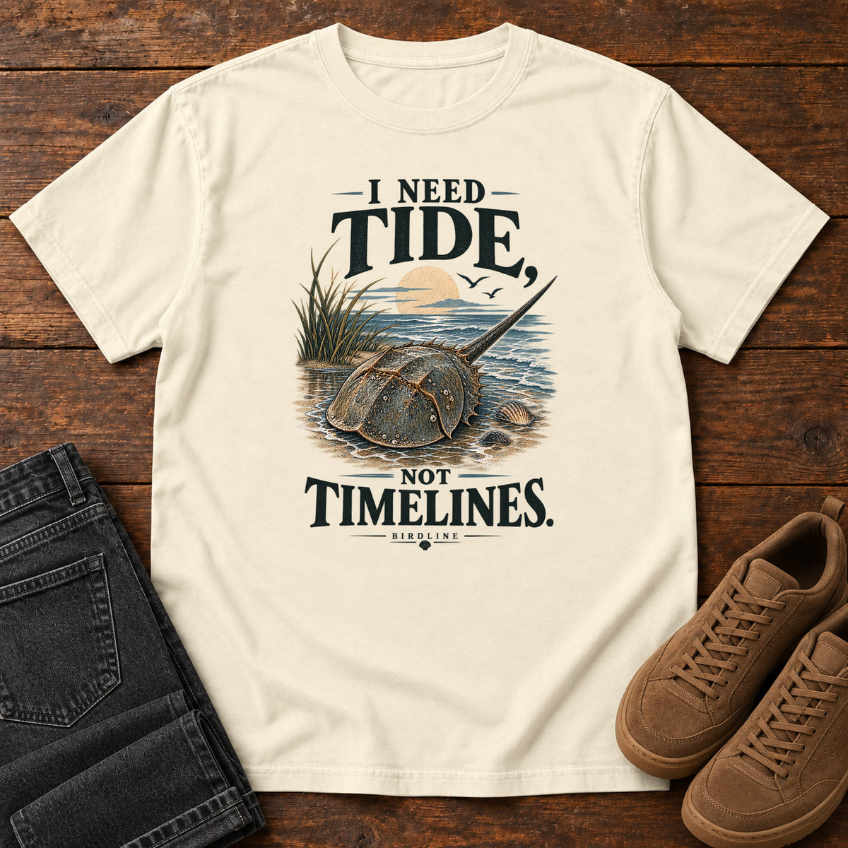 I Need Tides Not Timelines Horseshoe Crab T-Shirt in Ivory