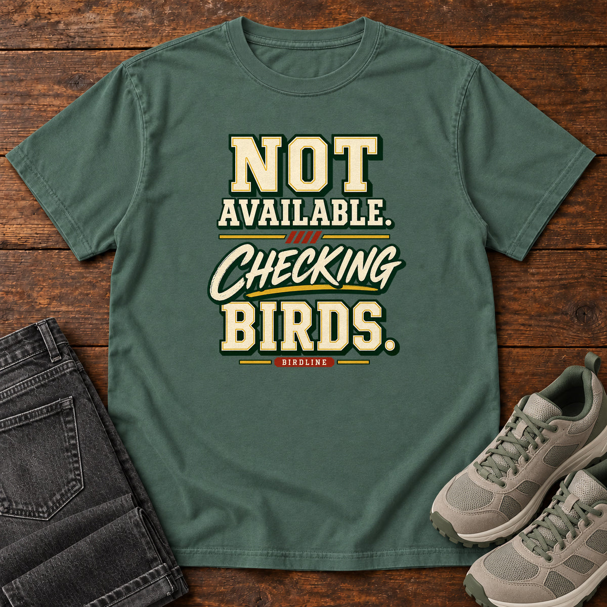 Not Available Checking Birds T-Shirt in Blue Spruce