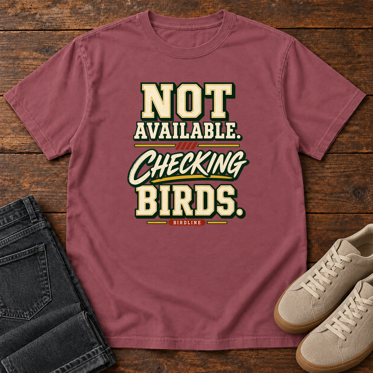 Not Available Checking Birds T-Shirt in Brick