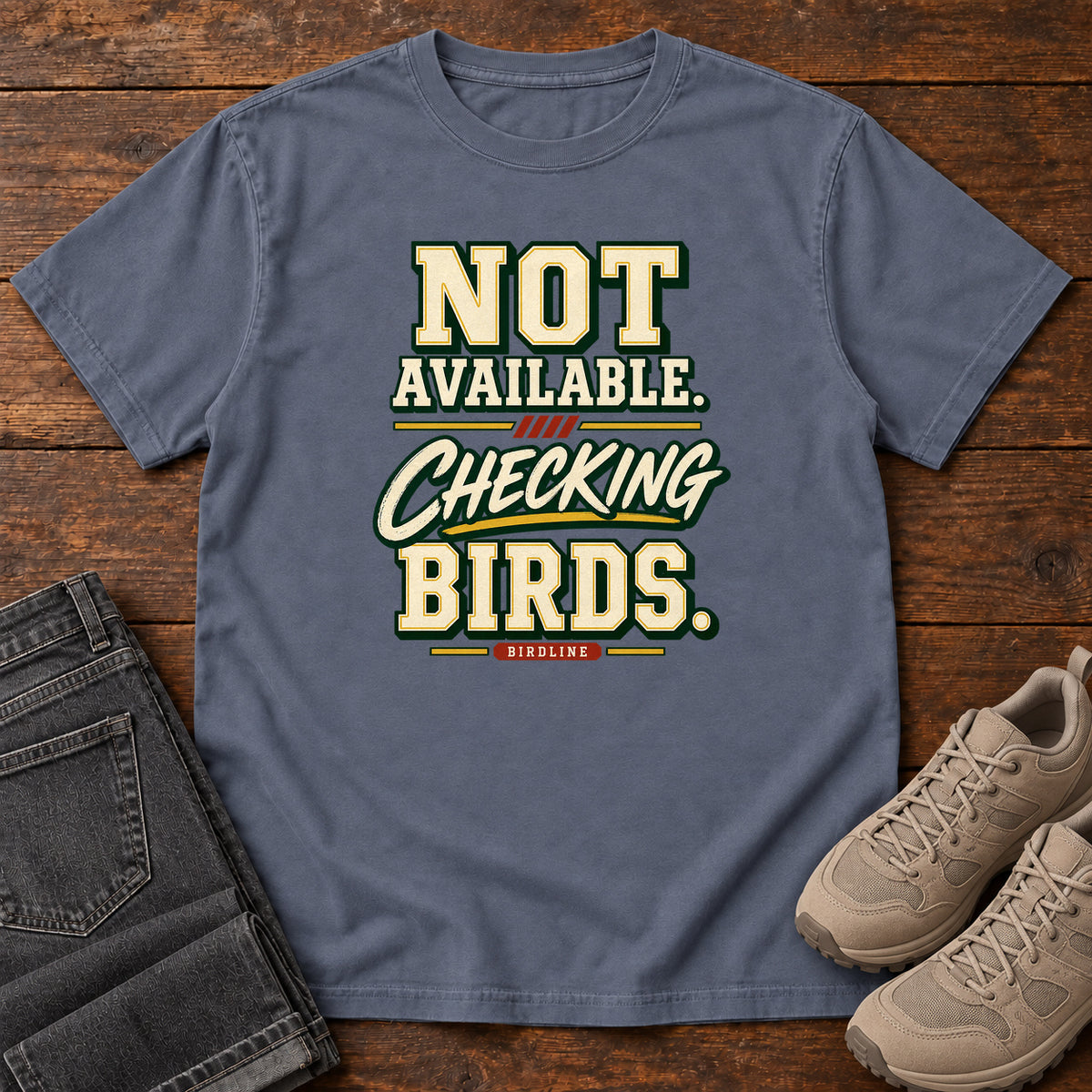 Not Available Checking Birds T-Shirt in Denim