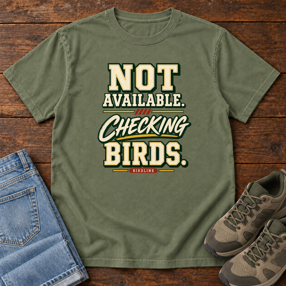 Not Available Checking Birds T-Shirt in Moss