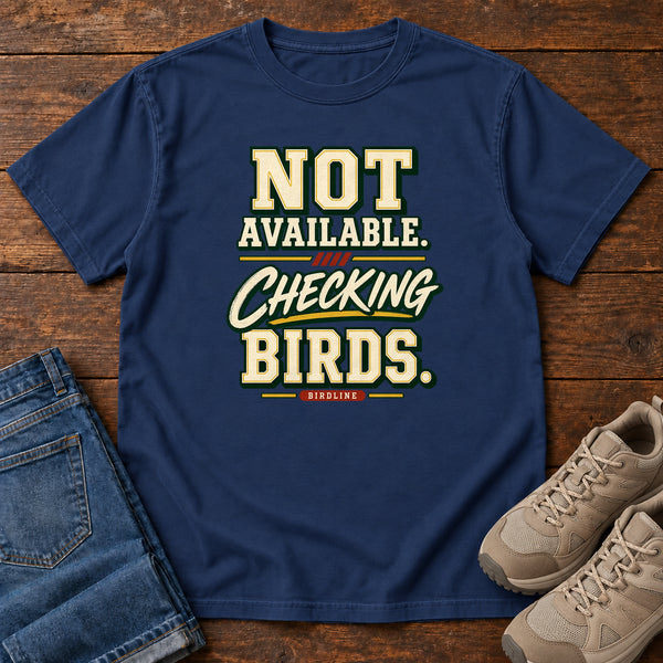 Not Available Checking Birds T-Shirt in True Navy, front view
