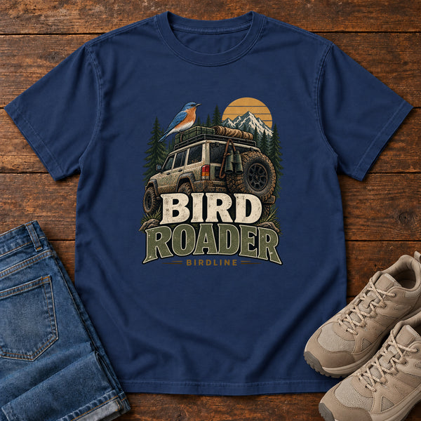 Bird Roader Tailgate T-Shirt in True Navy, front view