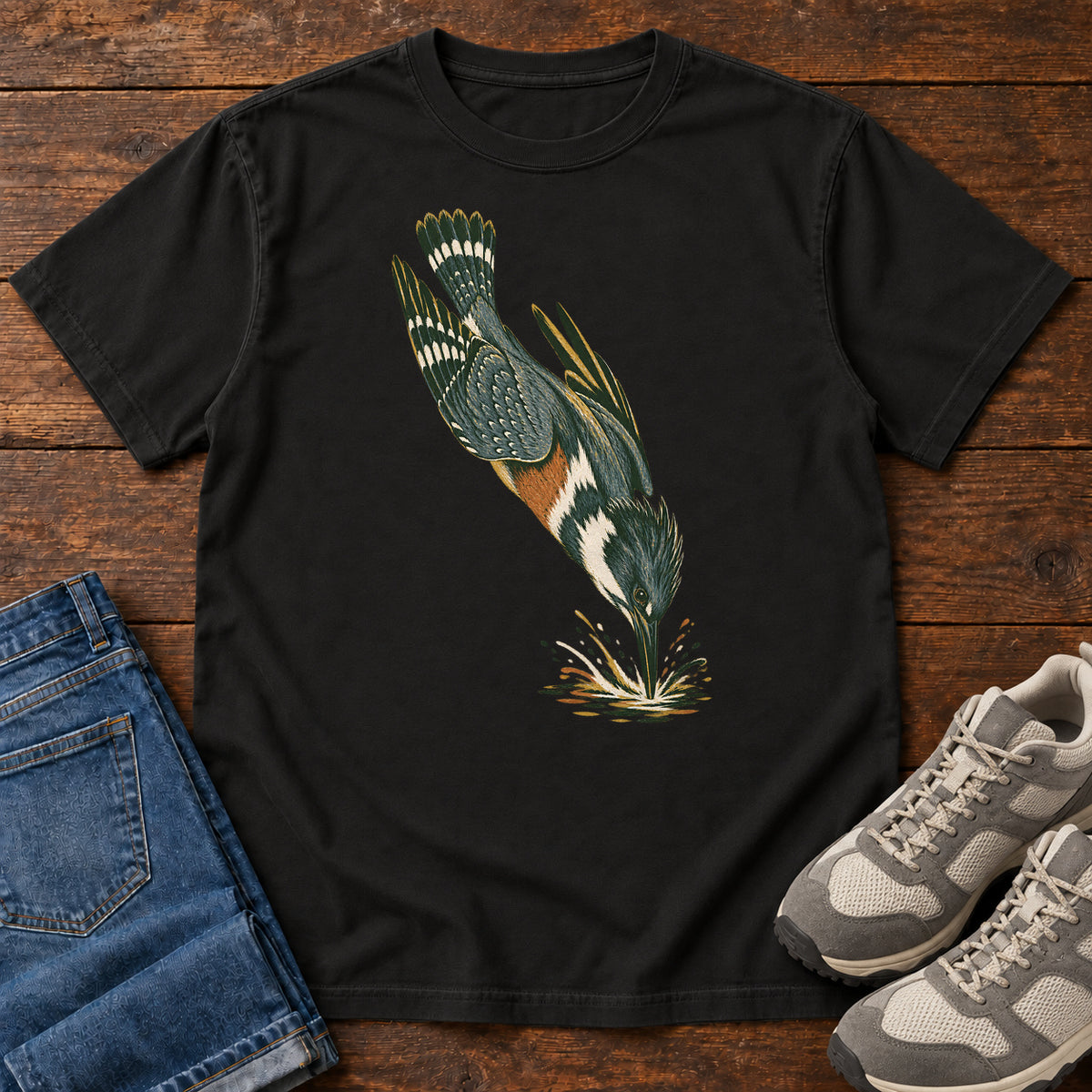 Diving Kingfisher T-Shirt in Black