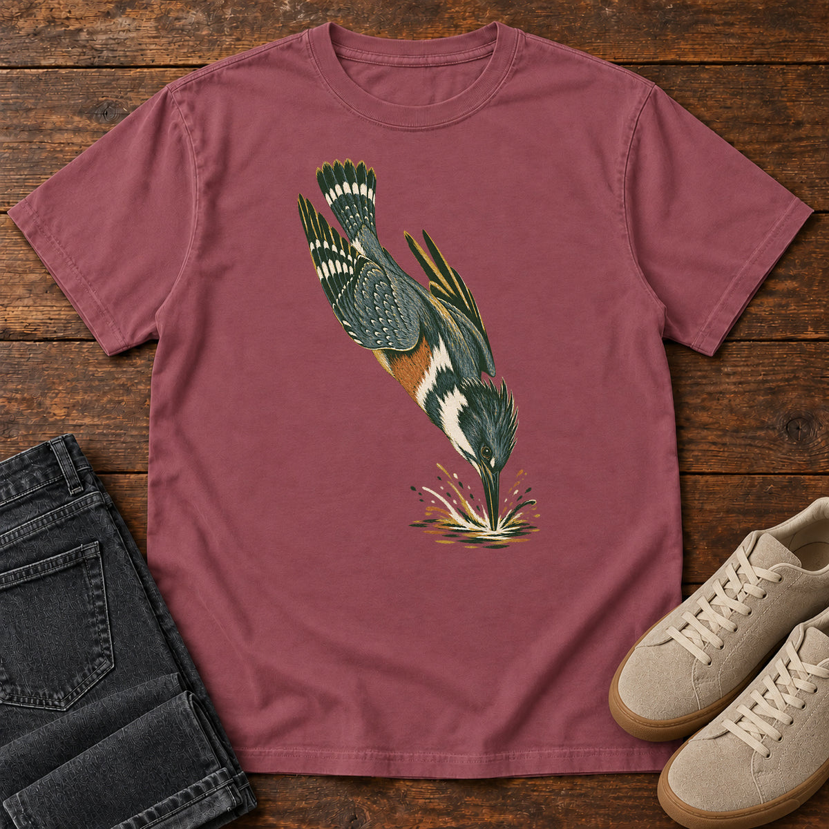 Diving Kingfisher T-Shirt in Brick