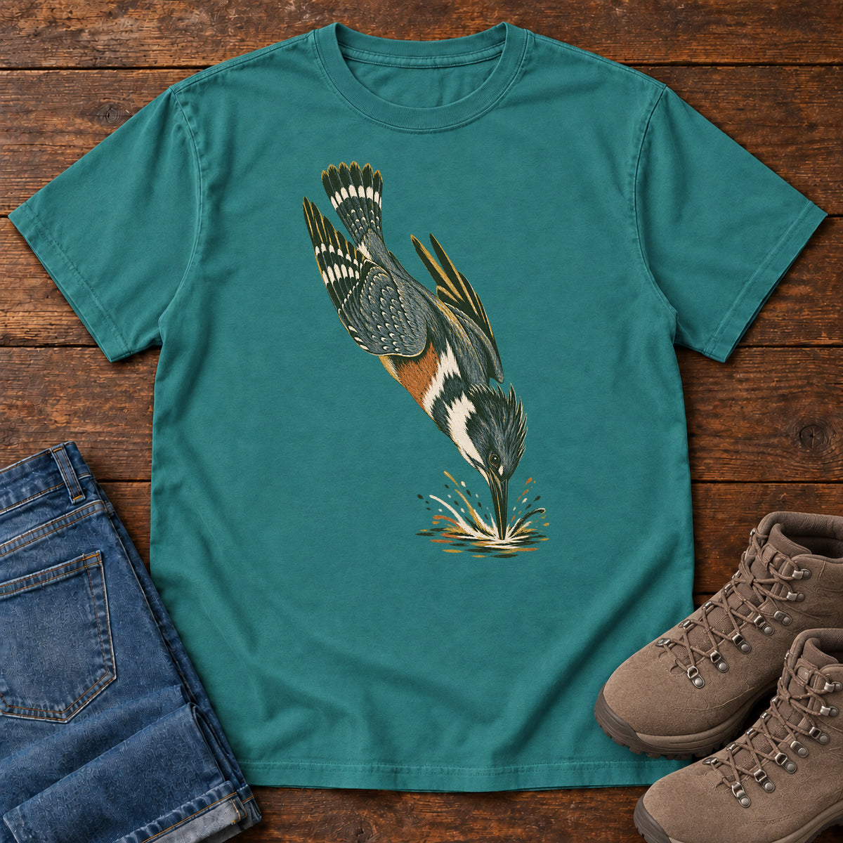 Diving Kingfisher T-Shirt in Emerald