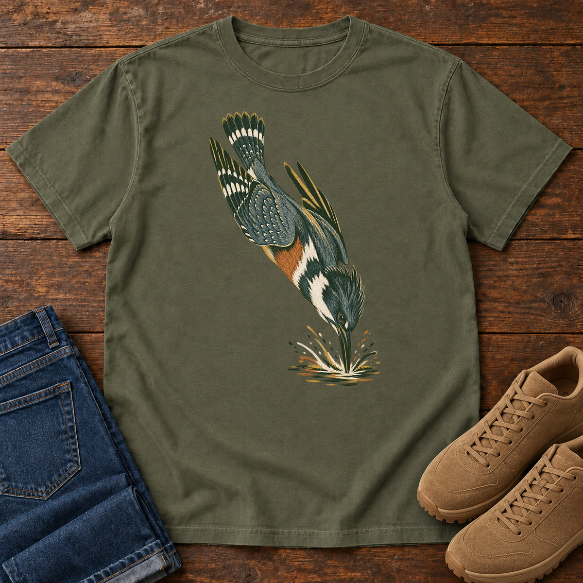 Diving Kingfisher T-Shirt in Sage
