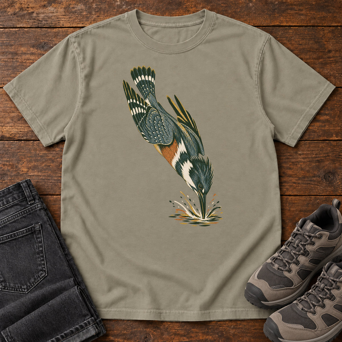 Diving Kingfisher T-Shirt in Sandstone