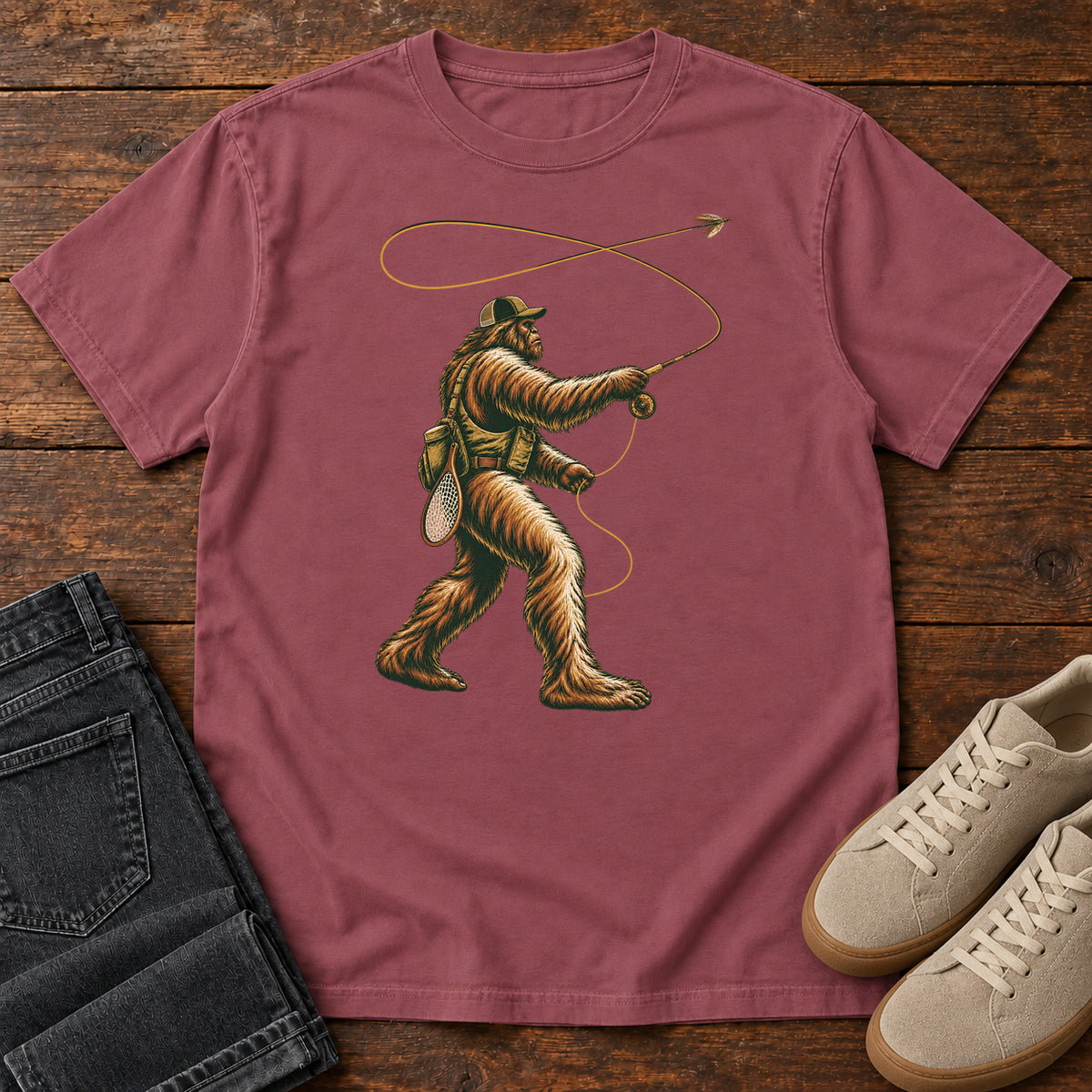Bigfoot Fly Fishing T-Shirt in Brick