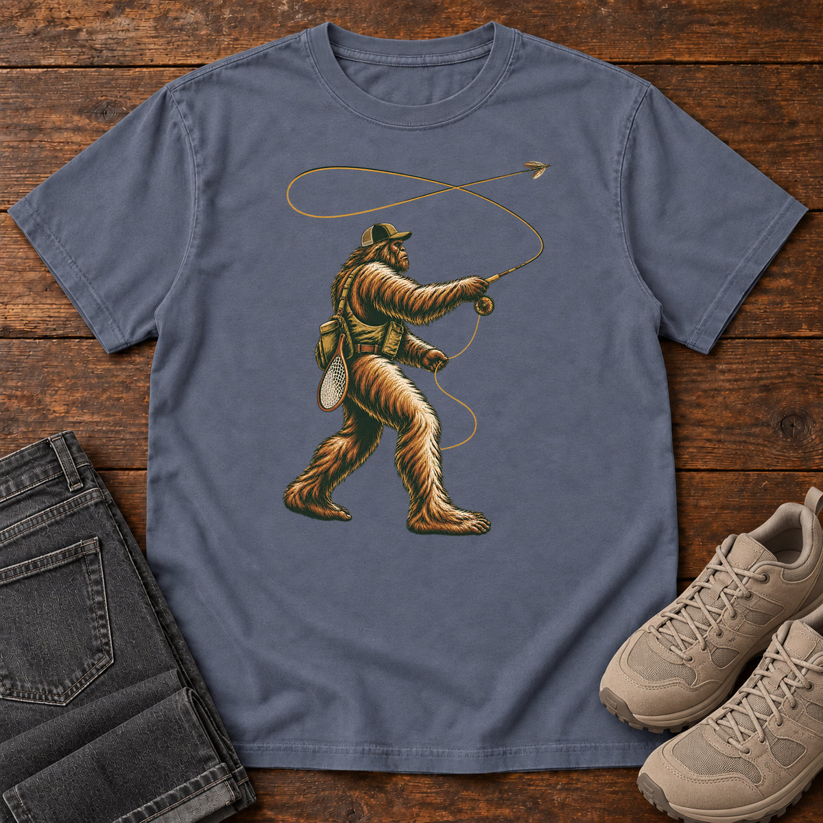 Bigfoot Fly Fishing T-Shirt in Denim