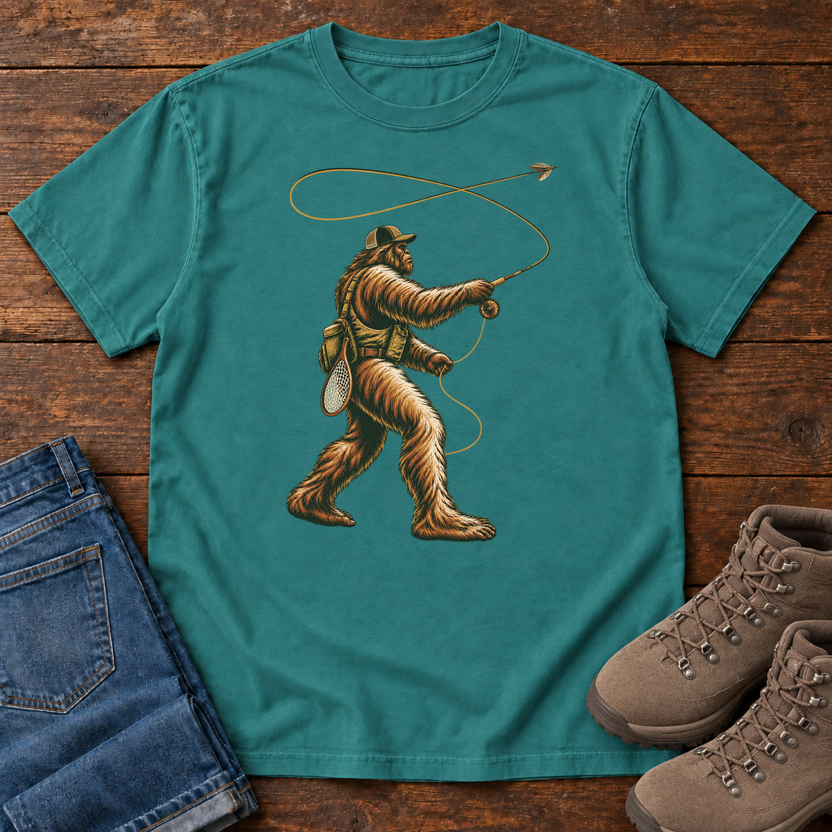 Bigfoot Fly Fishing T-Shirt in Emerald