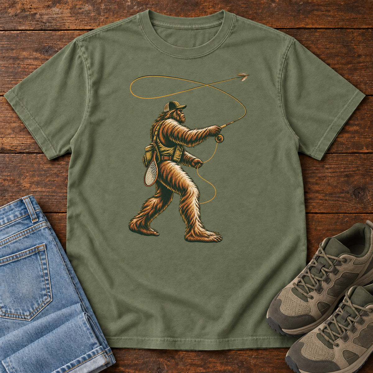 Bigfoot Fly Fishing T-Shirt in Moss