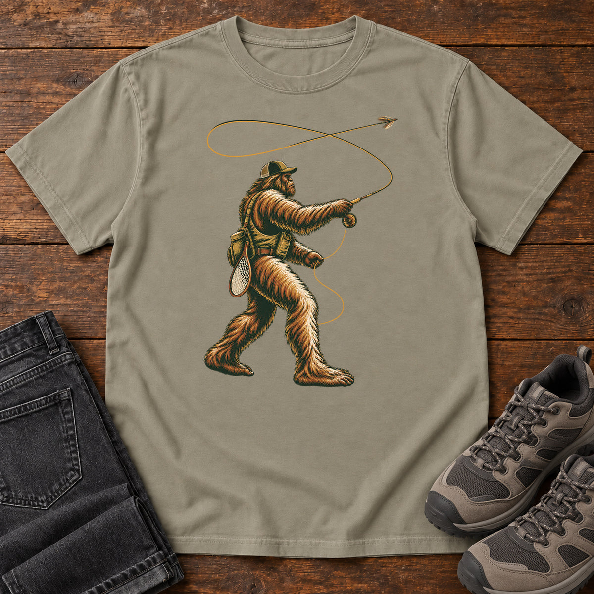 Bigfoot Fly Fishing T-Shirt in Sandstone