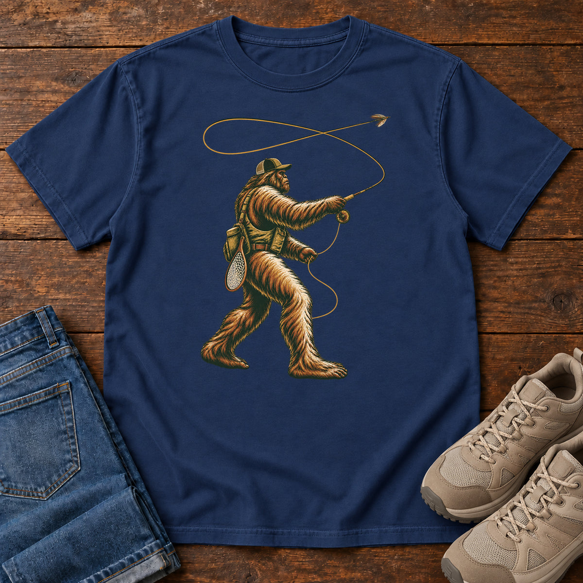 Bigfoot Fly Fishing T-Shirt in True Navy