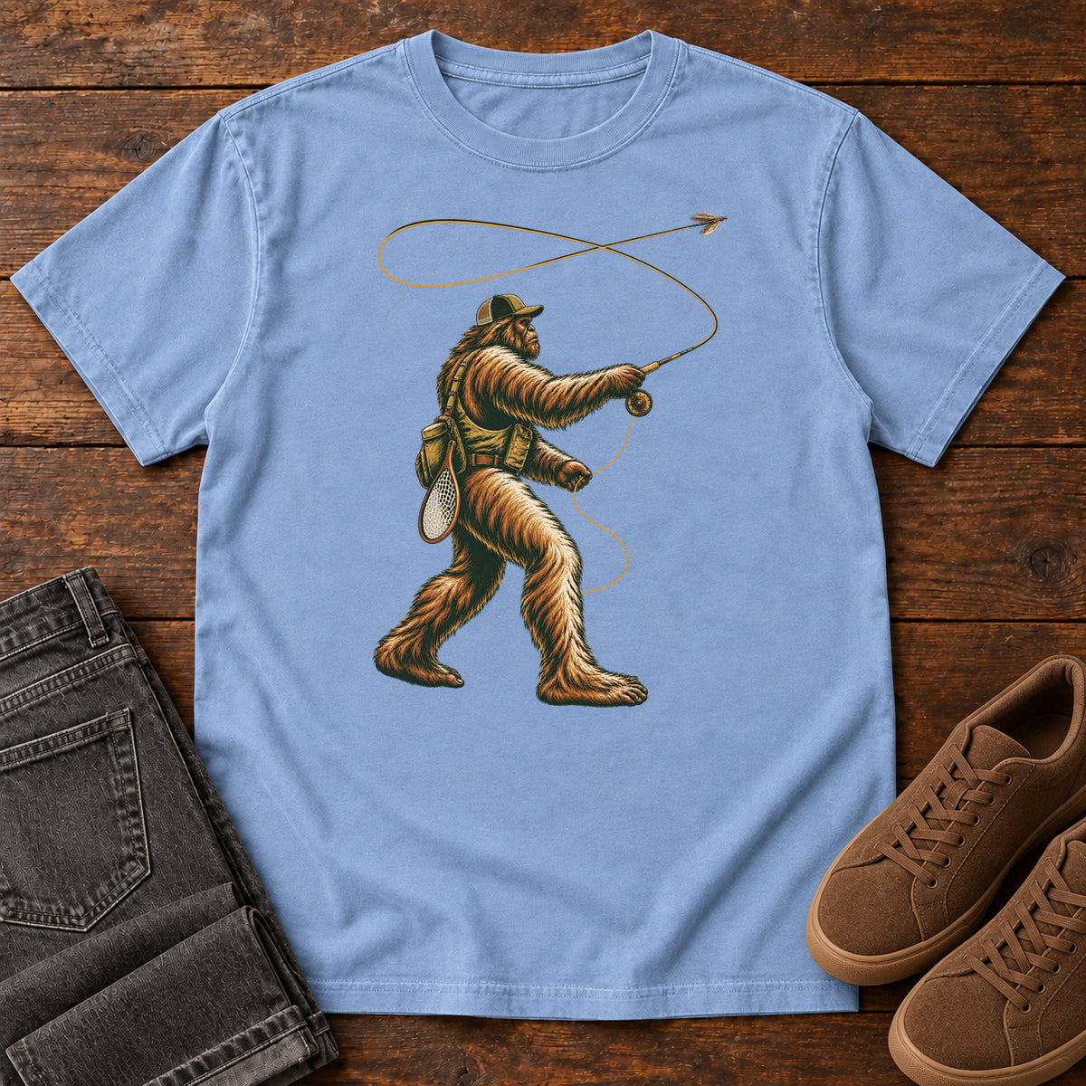 Bigfoot Fly Fishing T-Shirt in Washed Denim