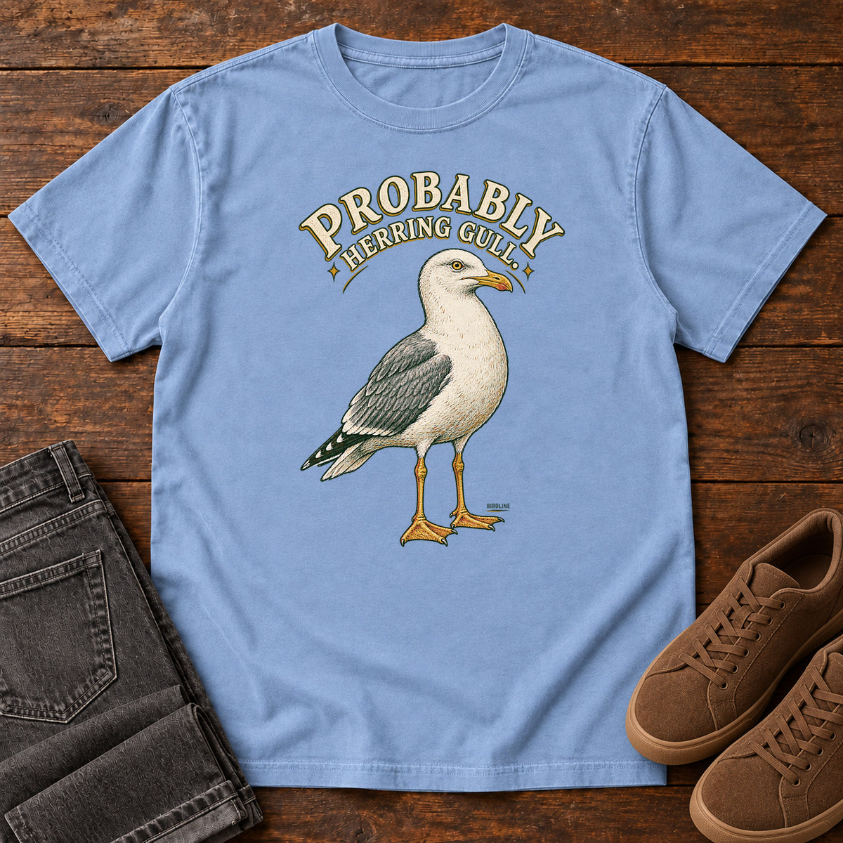 Probably Herring Gull T-Shirt – Portrait in Washed Denim