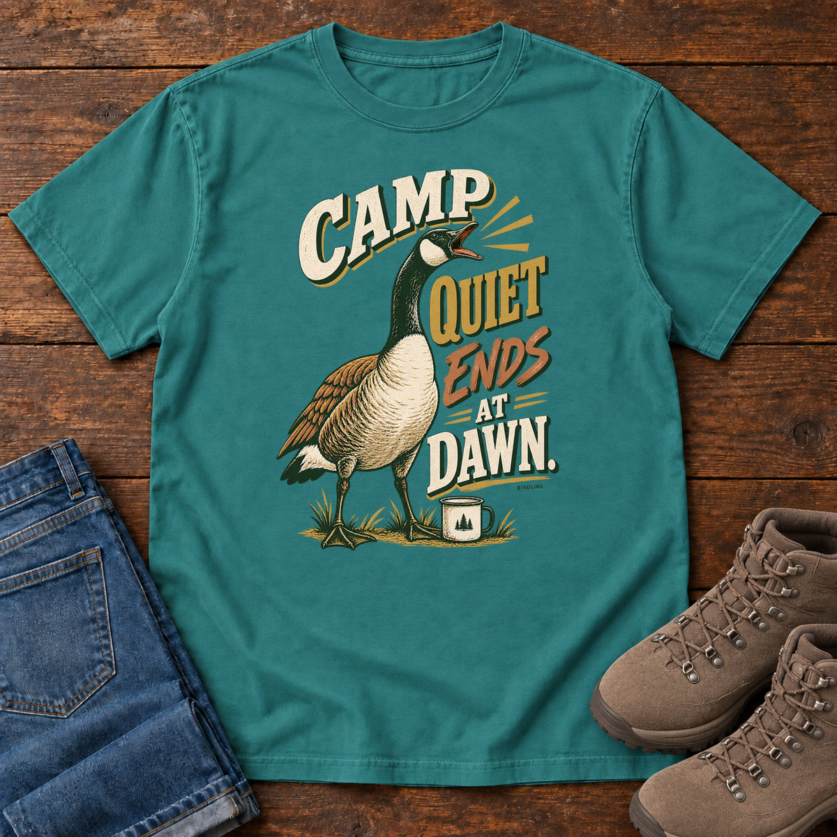Camp Quiet Ends at Dawn Goose T-Shirt in Emerald