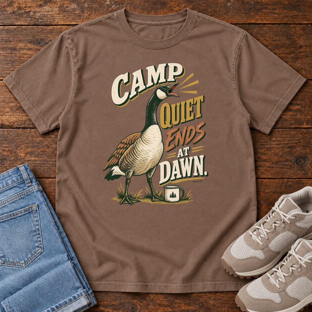 Camp Quiet Ends at Dawn Goose T-Shirt in Espresso