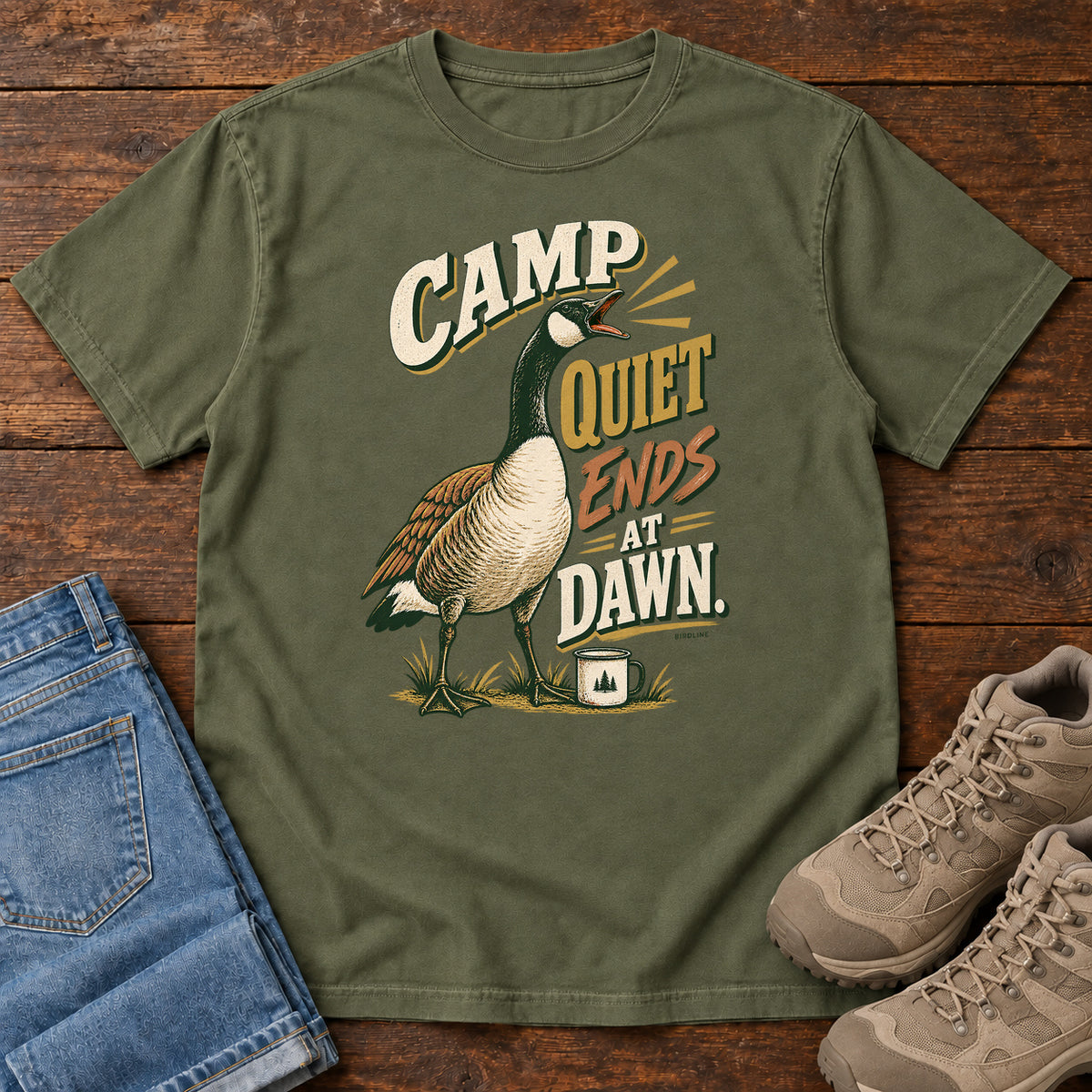 Camp Quiet Ends at Dawn Goose T-Shirt in Hemp