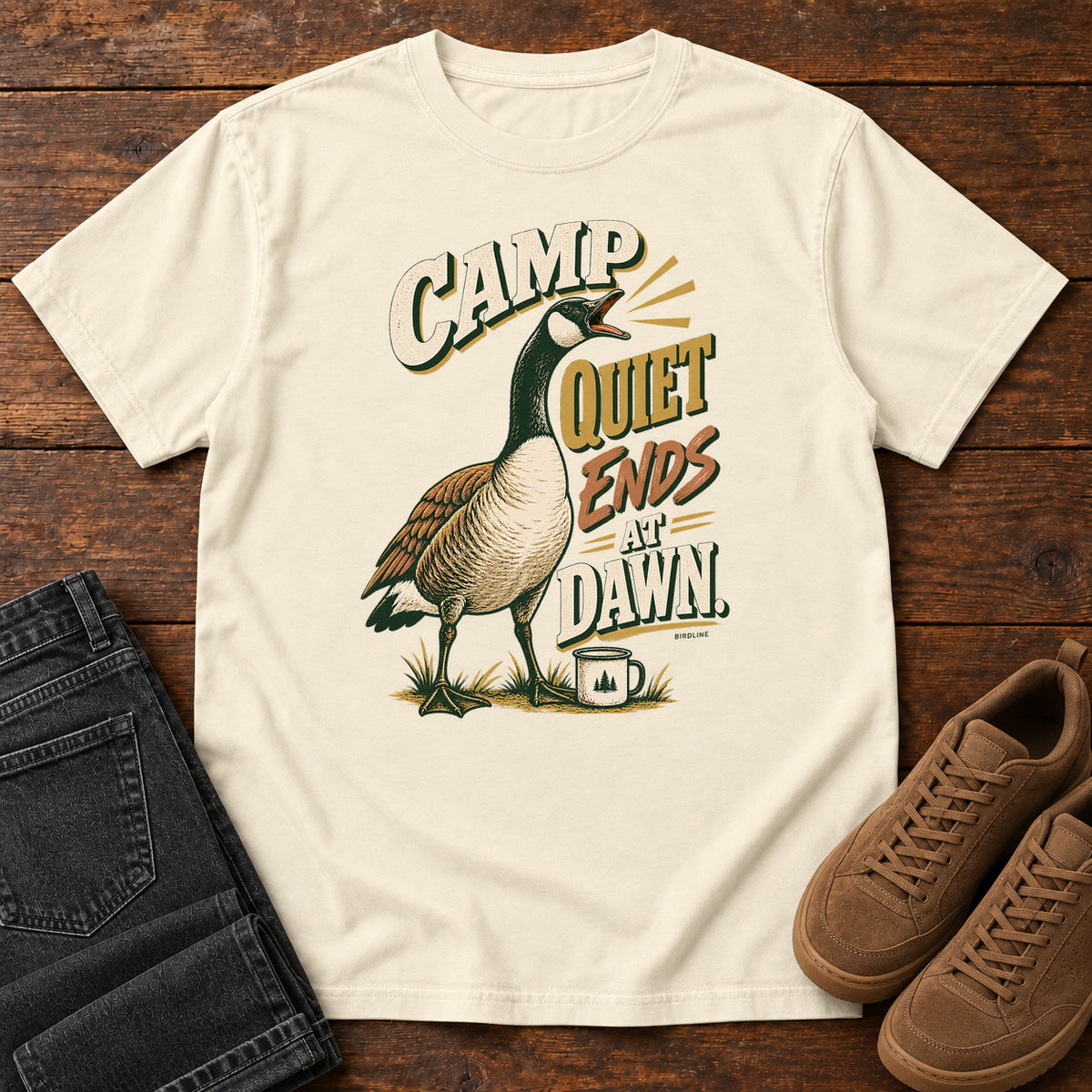 Camp Quiet Ends at Dawn Goose T-Shirt in Ivory