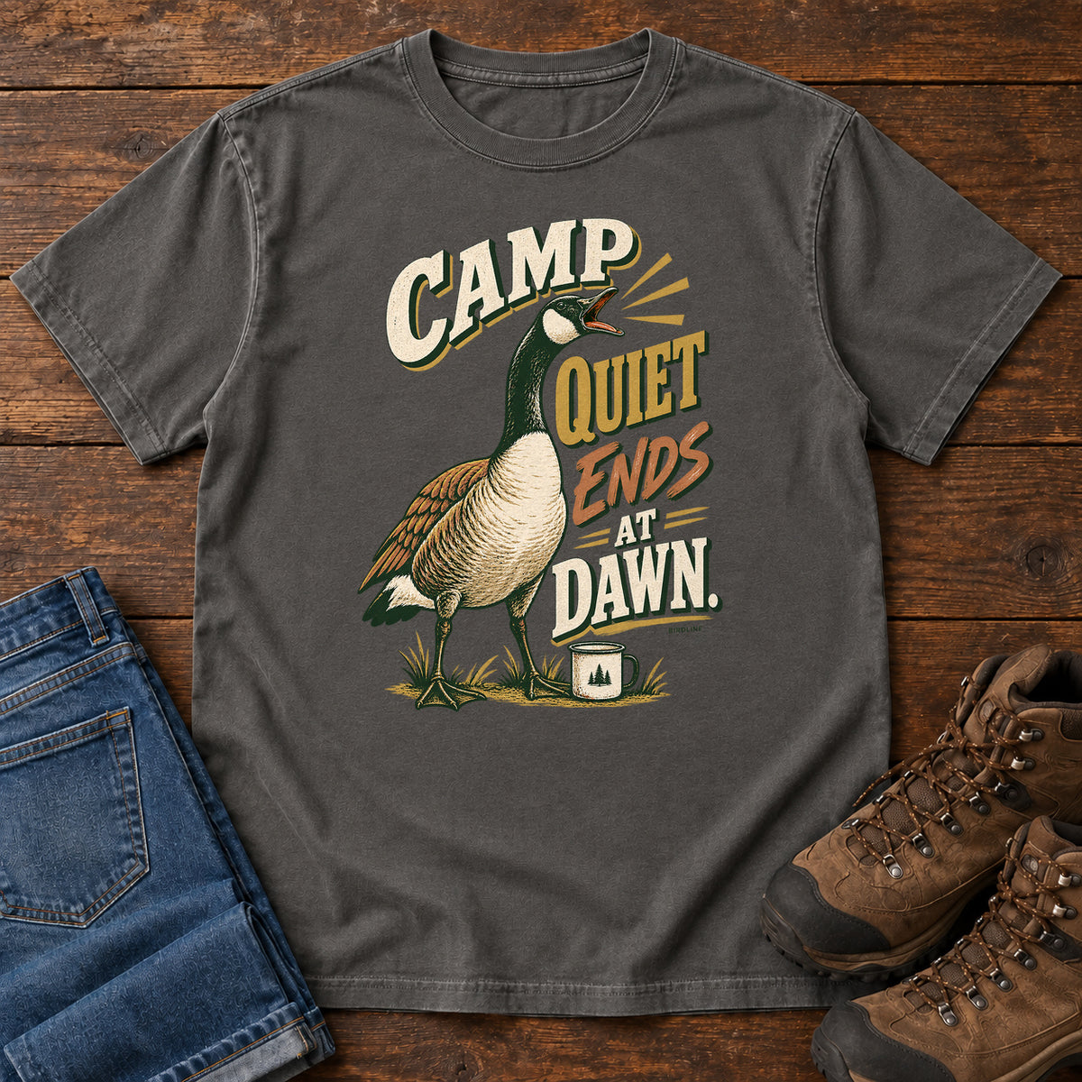Camp Quiet Ends at Dawn Goose T-Shirt in Pepper