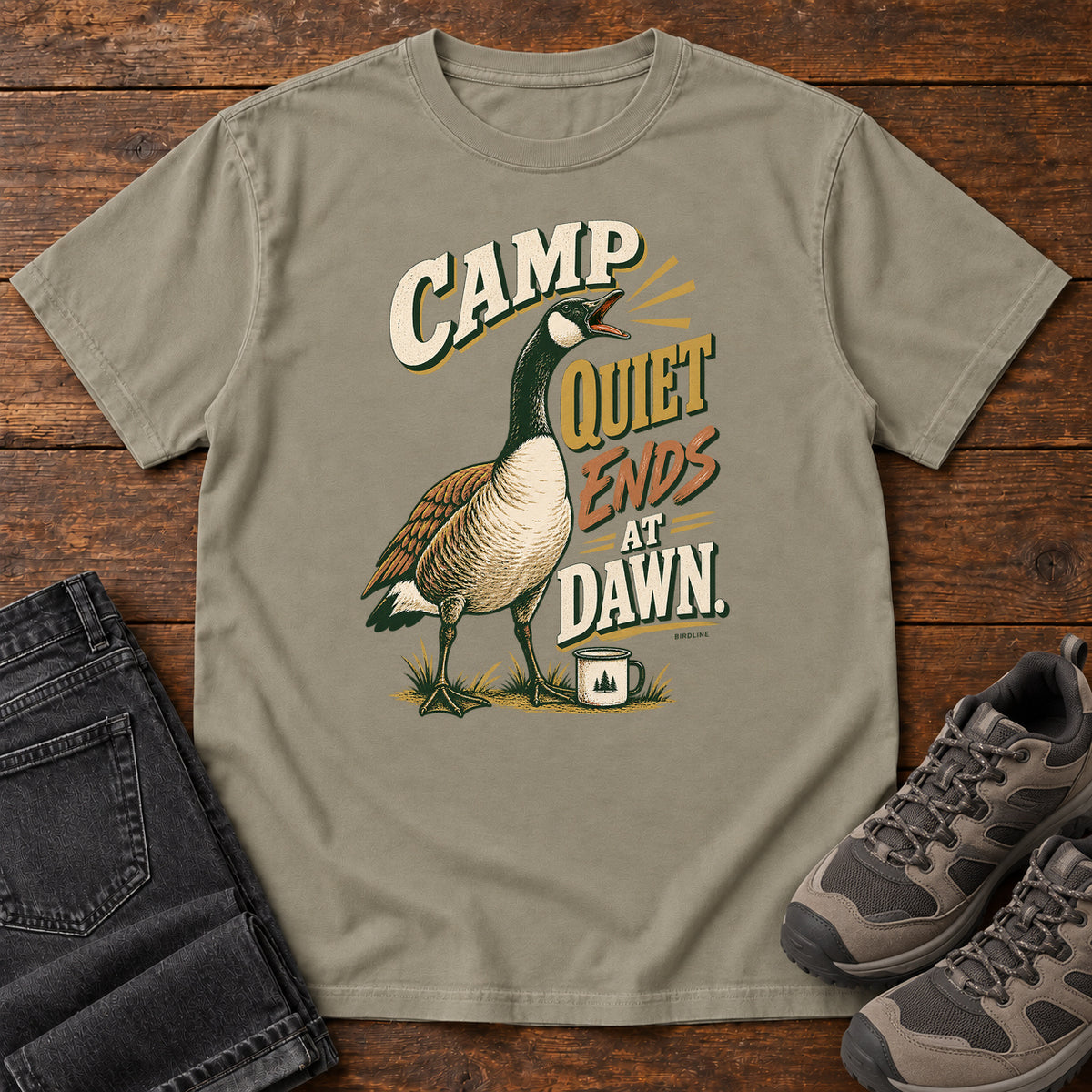 Camp Quiet Ends at Dawn Goose T-Shirt in Sandstone
