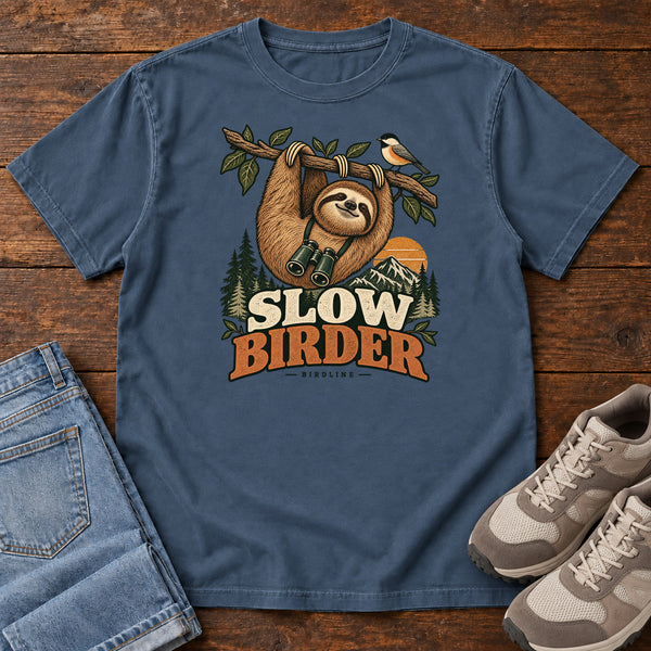 Slow Birder T-Shirt in Midnight, front view