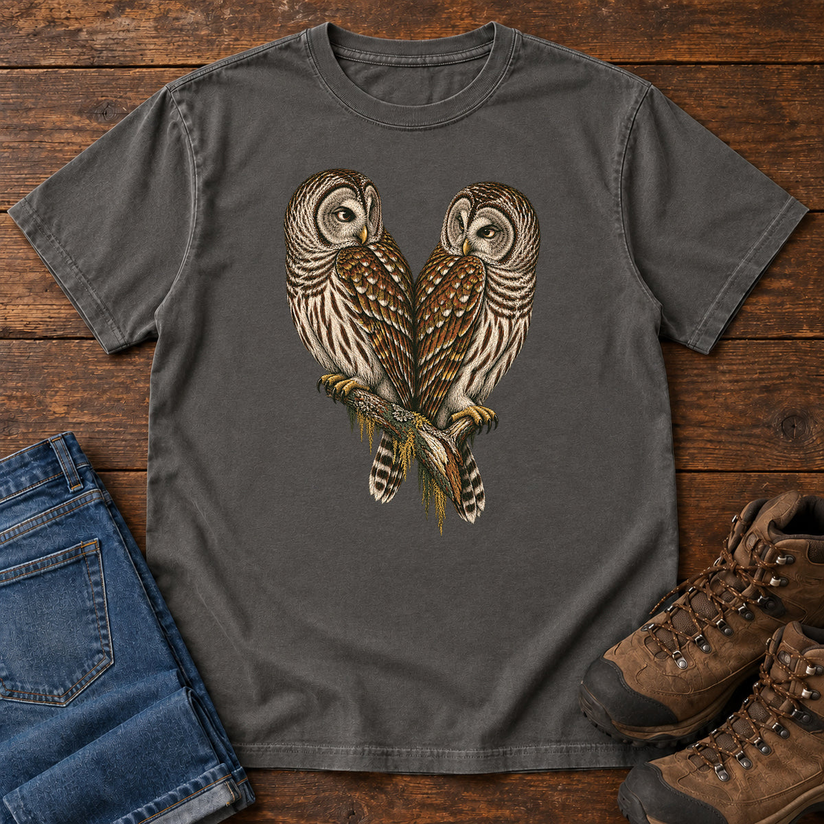 Barred Owl Pair T-Shirt in Pepper