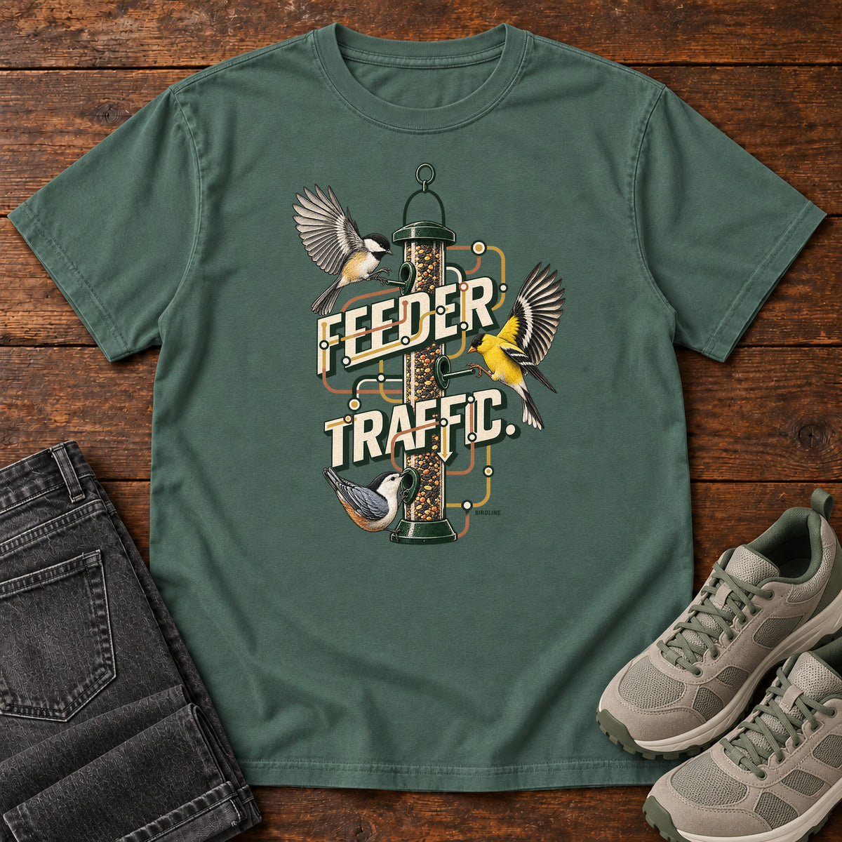 Feeder Traffic T-Shirt in Blue Spruce