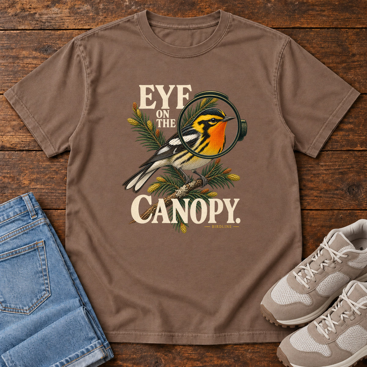 Eye on the Canopy Warbler T-Shirt in Espresso