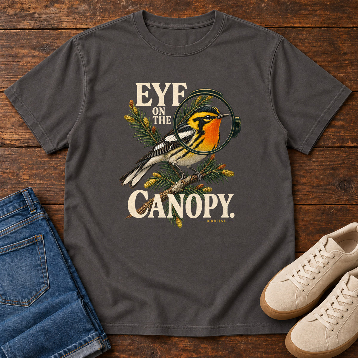 Eye on the Canopy Warbler T-Shirt in Graphite