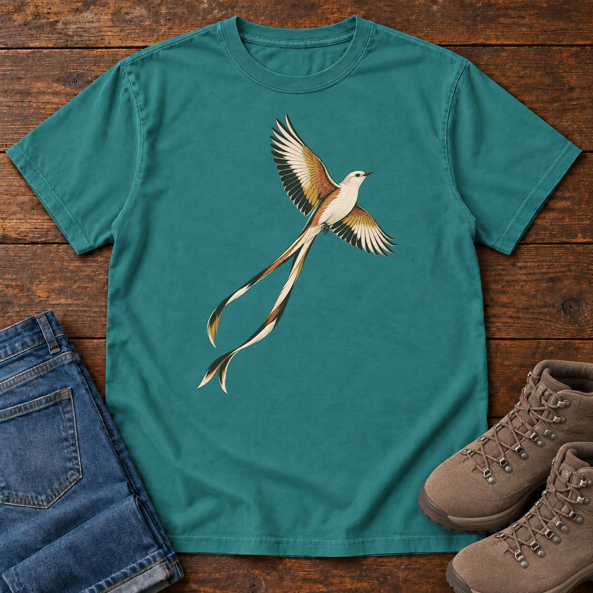 Scissor Tailed Flycatcher T-Shirt in Emerald