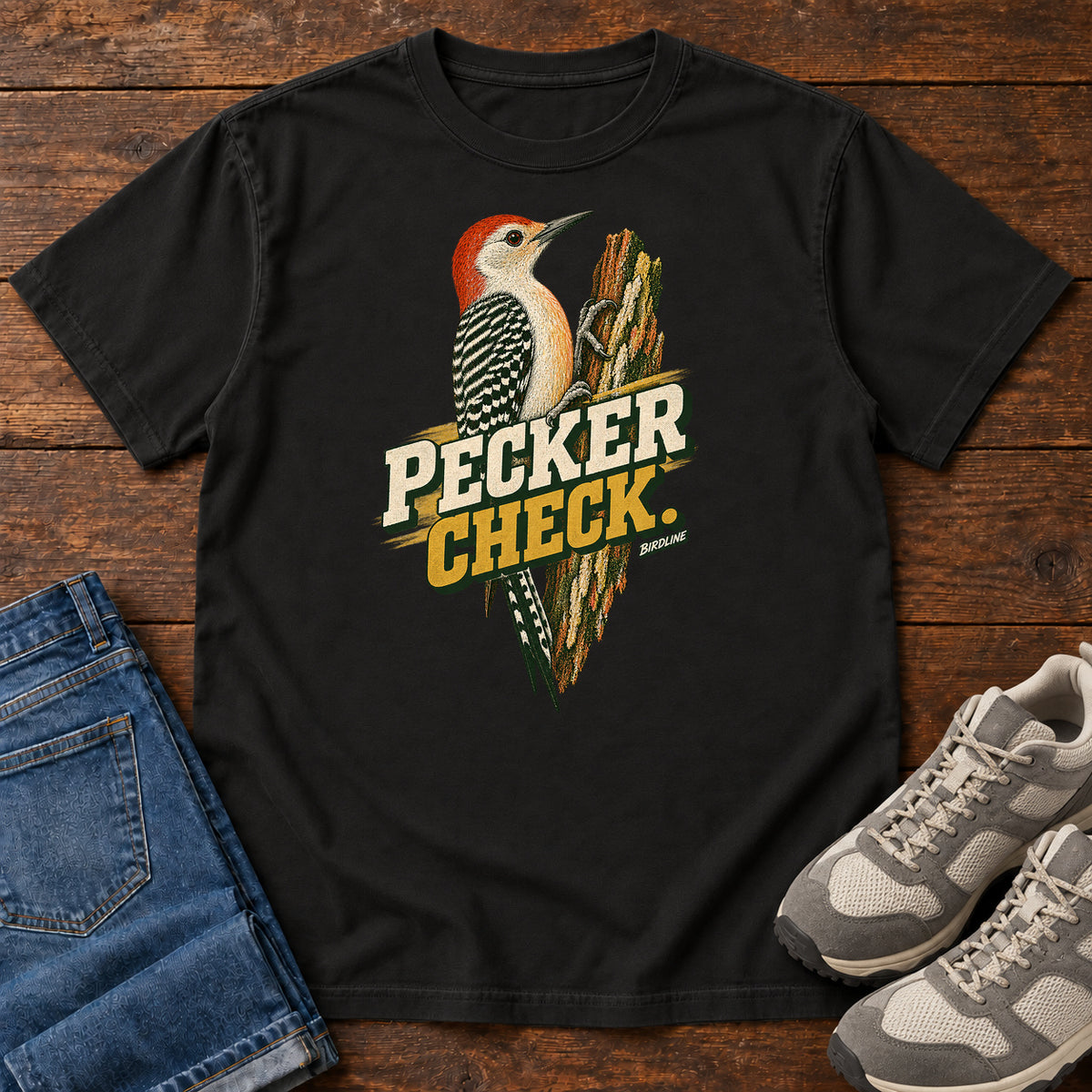Pecker Check Woodpecker T-Shirt in Black