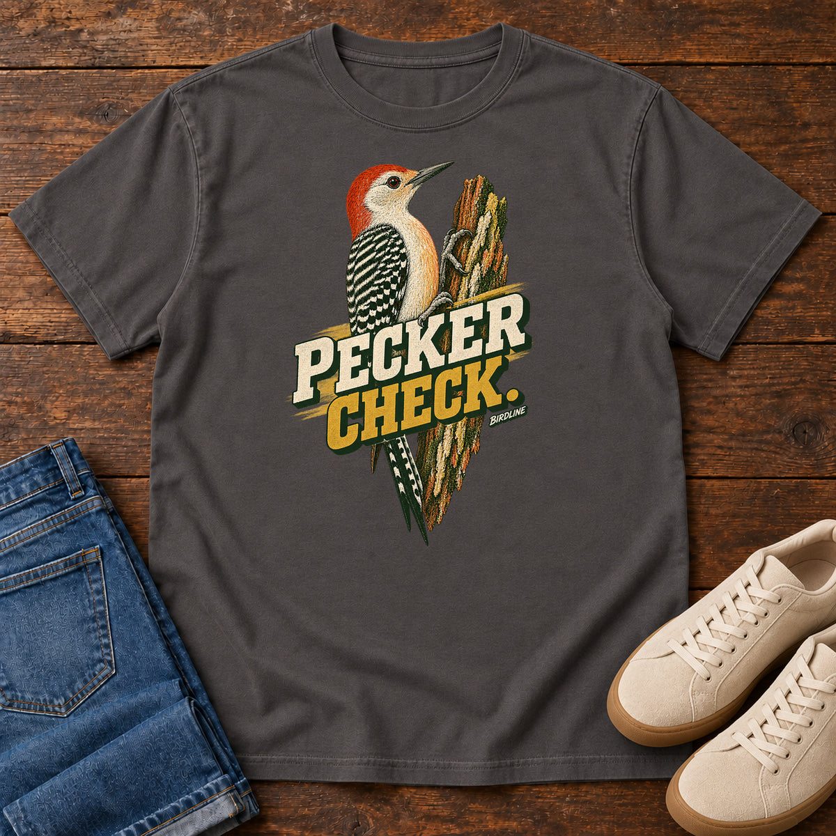 Pecker Check Woodpecker T-Shirt in Graphite