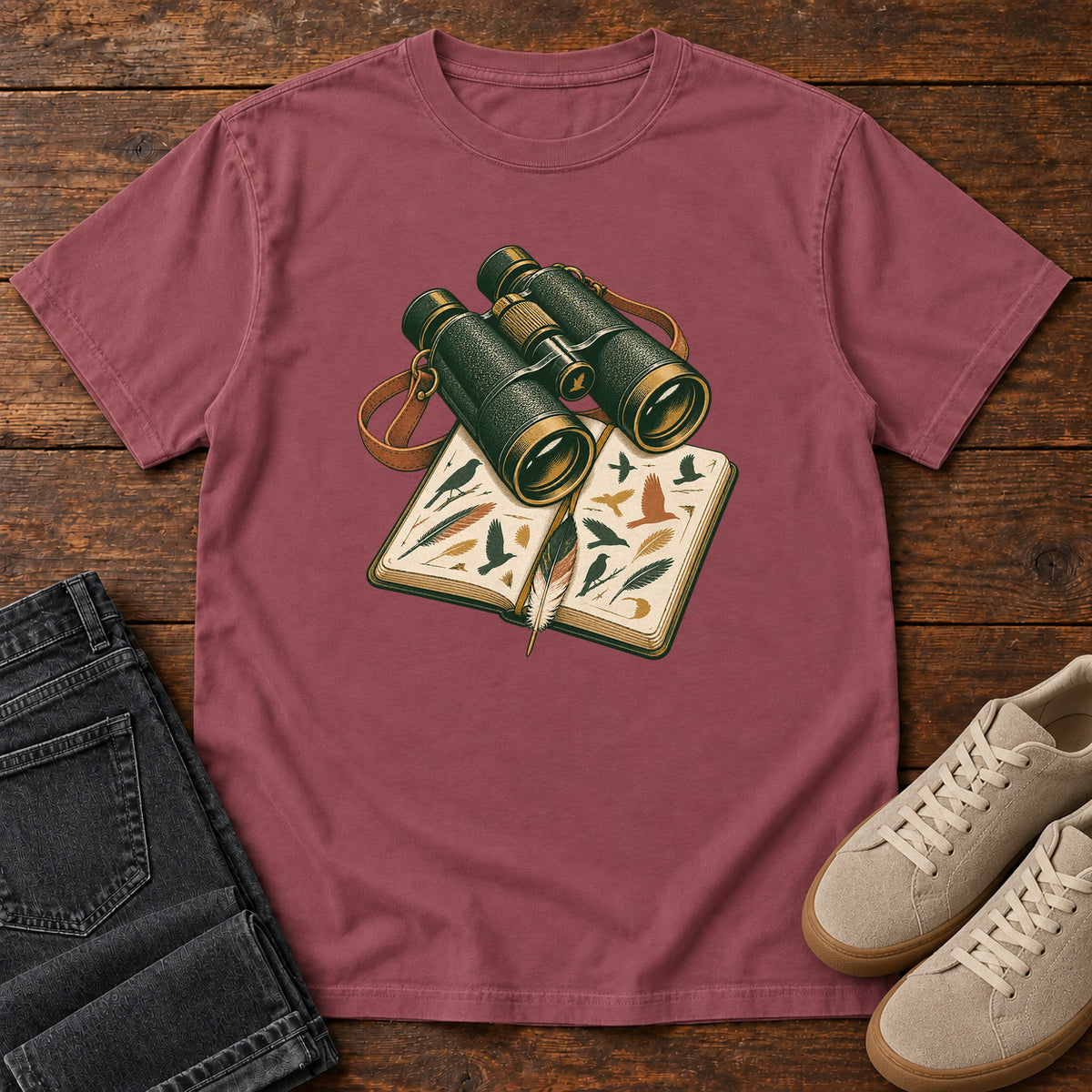 Binoculars & Field Guide T-Shirt in Brick