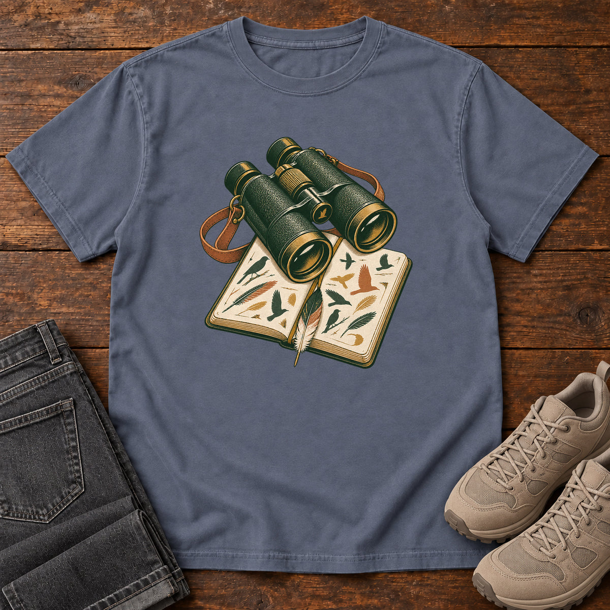 Binoculars & Field Guide T-Shirt in Denim