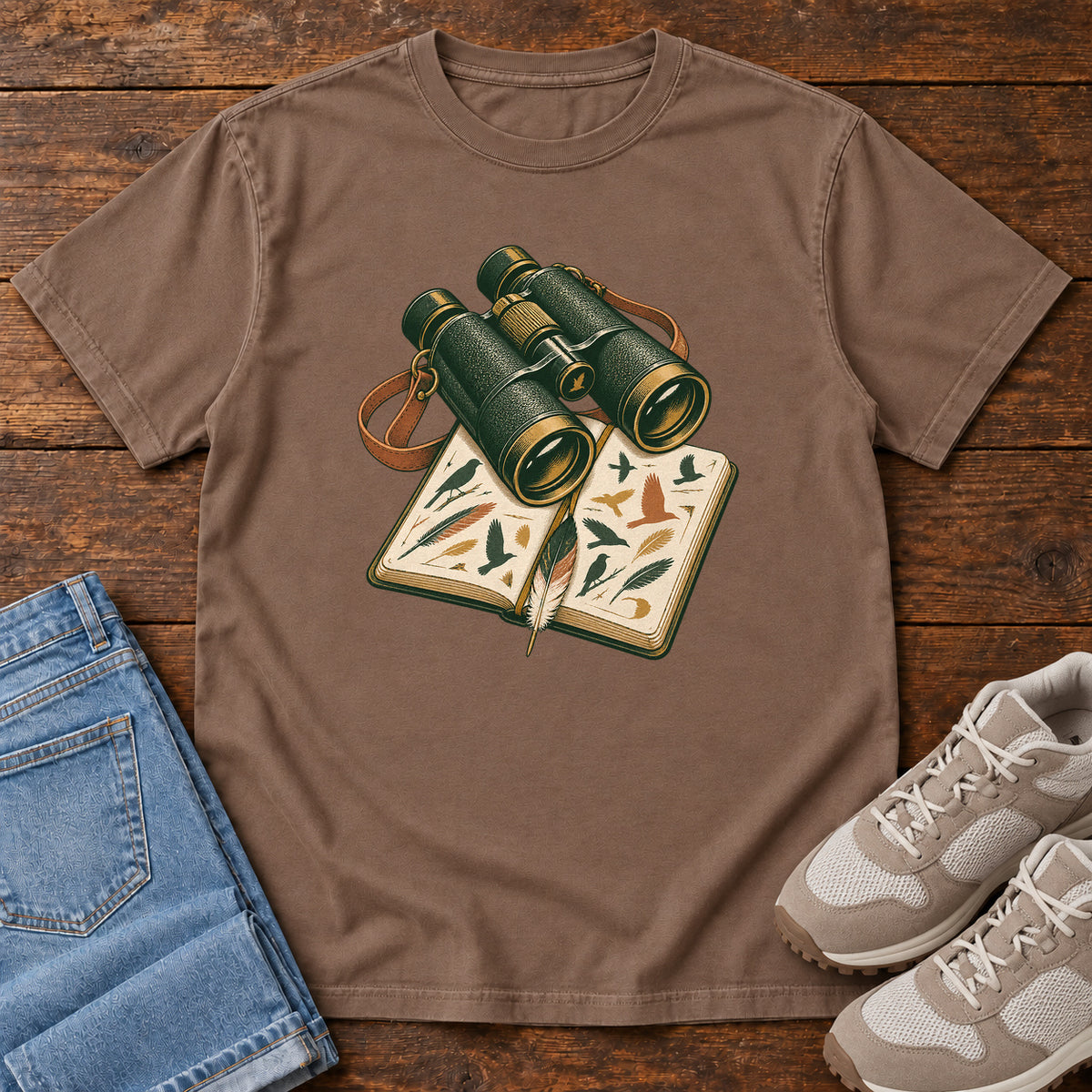 Binoculars & Field Guide T-Shirt in Espresso